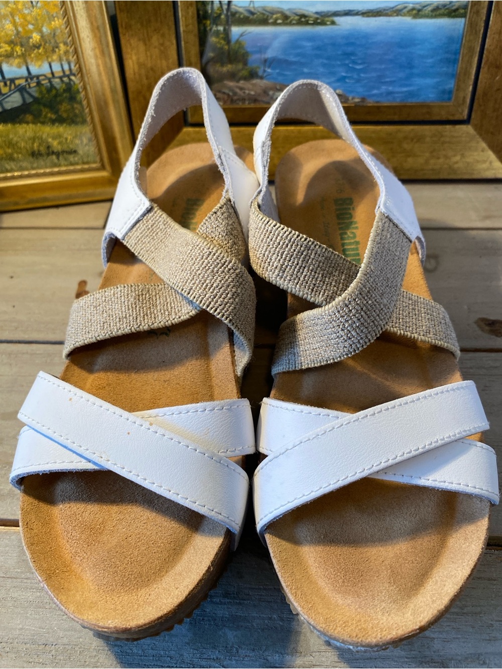 Bionatura White & Tan Crisscross Wedge Sandal
